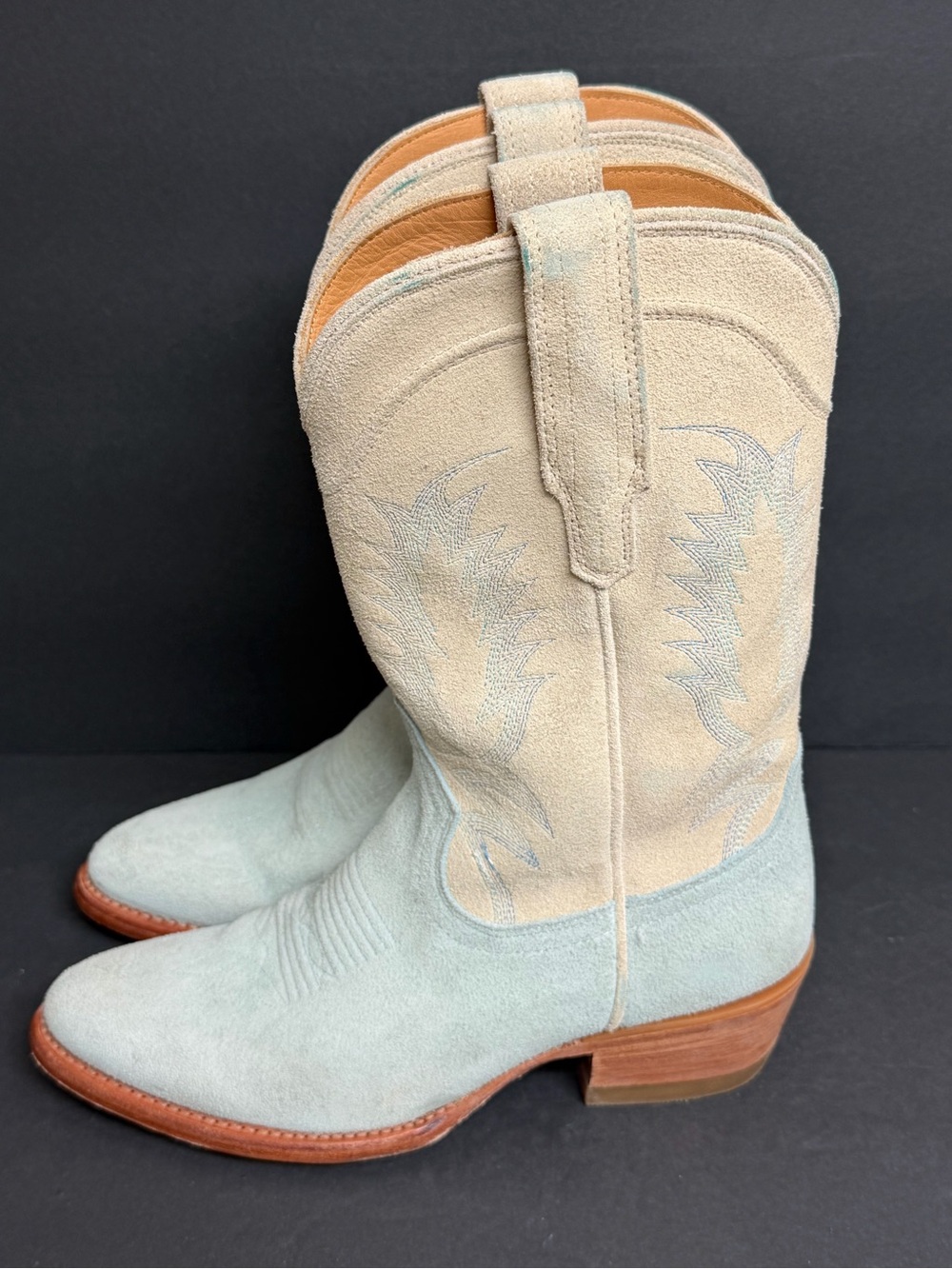 Tecovas The Josie Suede Western Ankle Boots Womens 7B Sail Sky Blue RARE